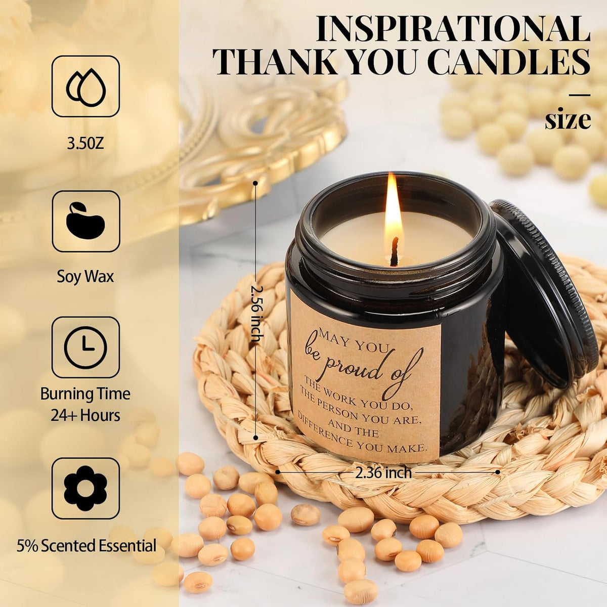 Roowest 10 Jars Thank You Gift Candles 3.5 oz Employee Appreciation Gifts Bulk Soy Wax Jar