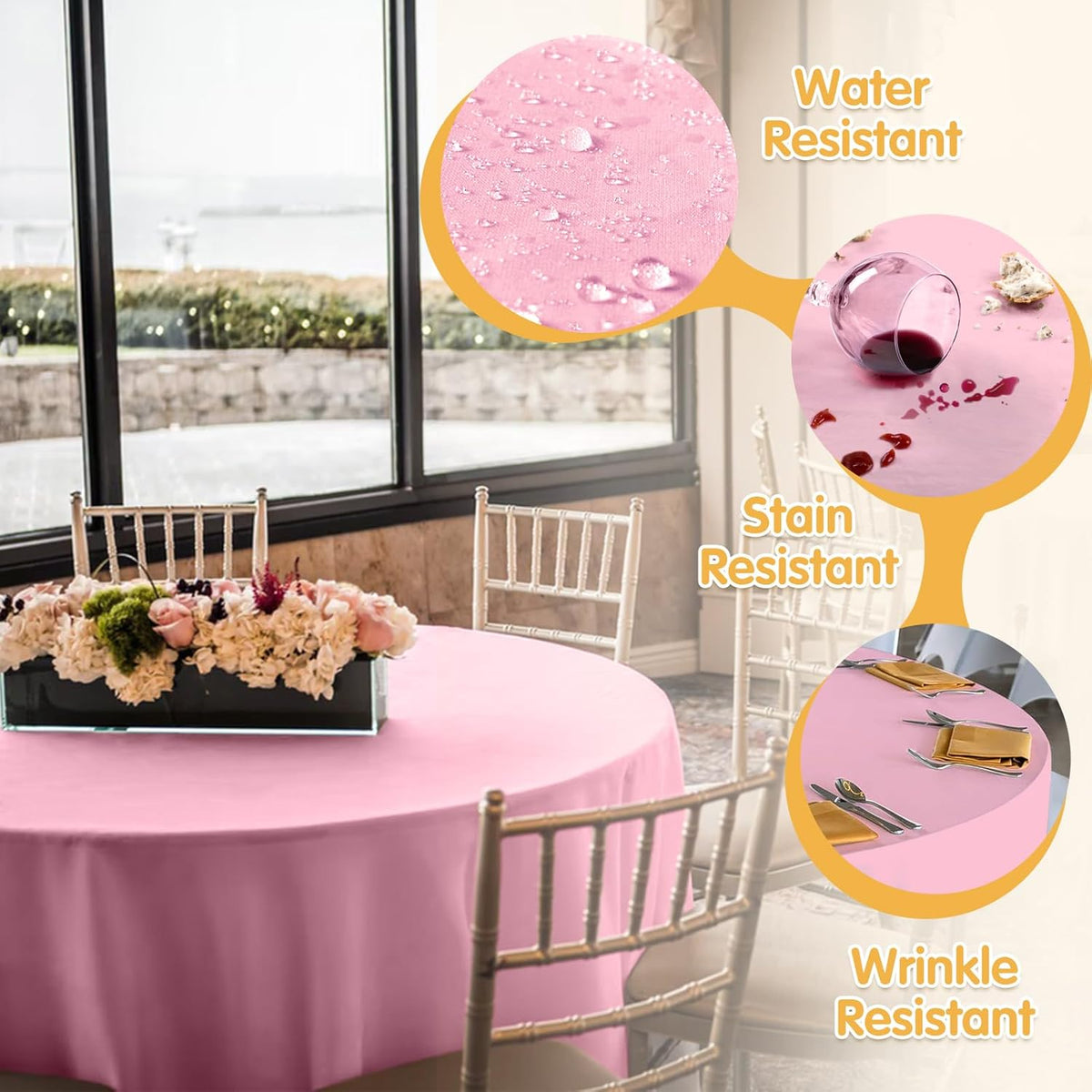 BRILLMAX 8 Pack Pink Round Tablecloths 90 Inch - Circle Bulk Linen Polyester Fabric Washable Table