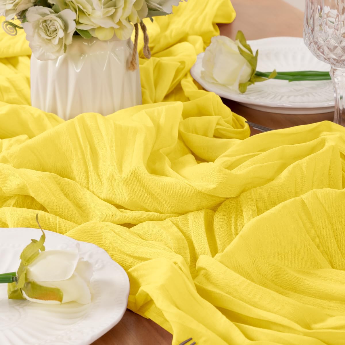 Yellow Table Runner Cheesecloth Table Runner 14FT Farmhouse Table Runners 160 Inches Fall Table