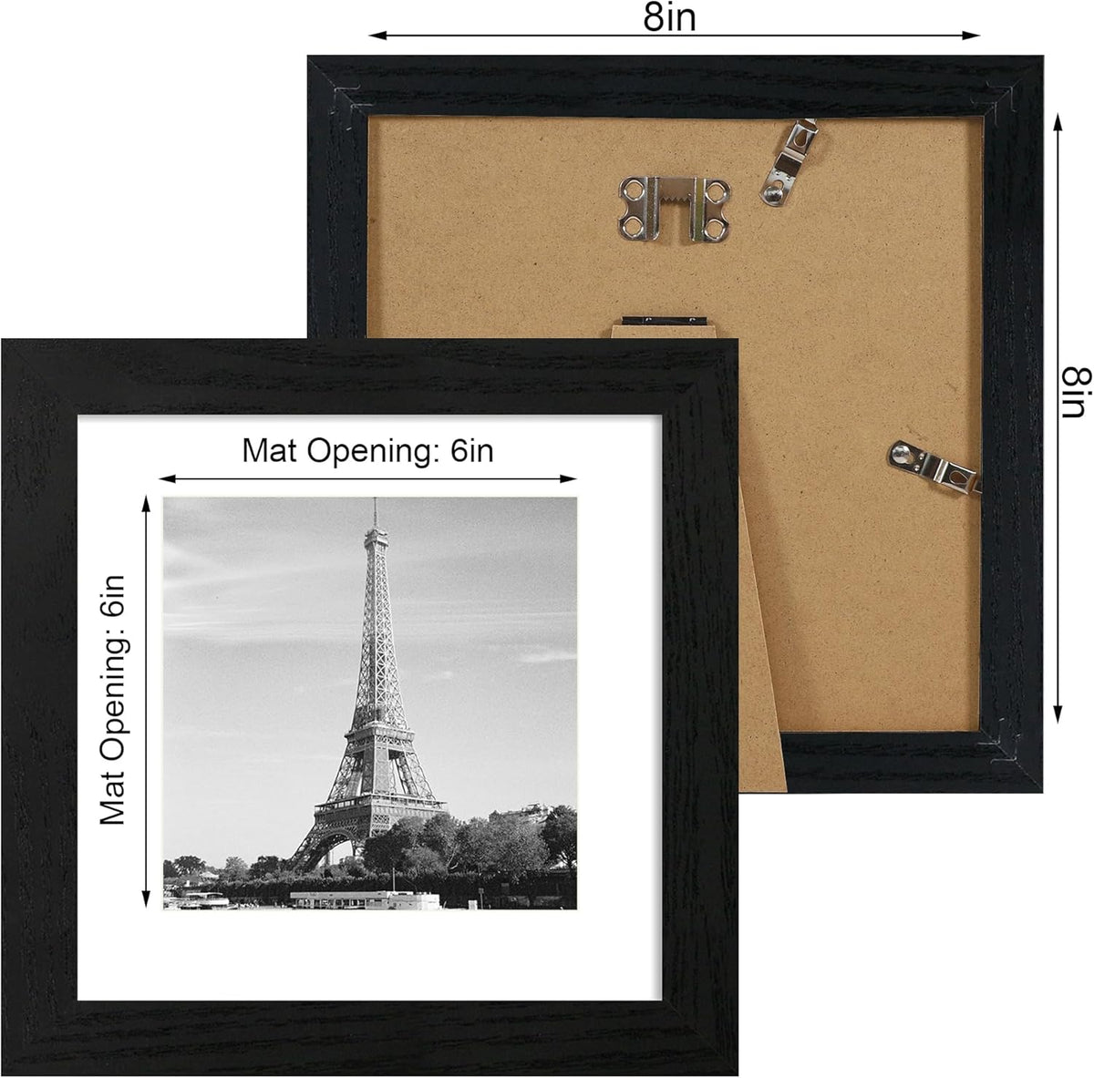 8x8 Picture Frames Set of 4 with High Definition Real Glass, Black Frames Display 6x6 Picture with
