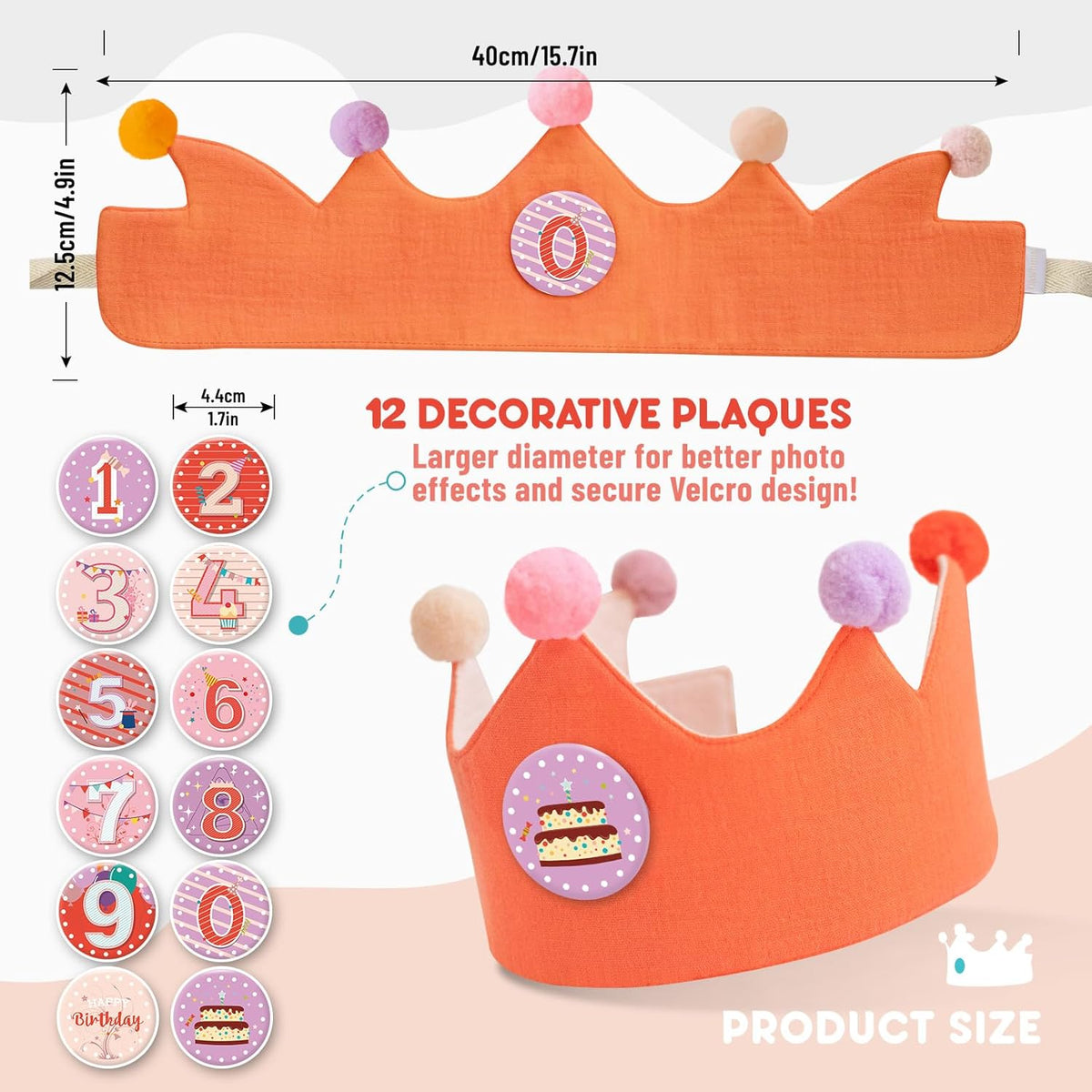 Reusable Birthday Crown with Numbers,Kids Birthday Hat Fabric Crown Pertain Kids Boy Toddler Girl