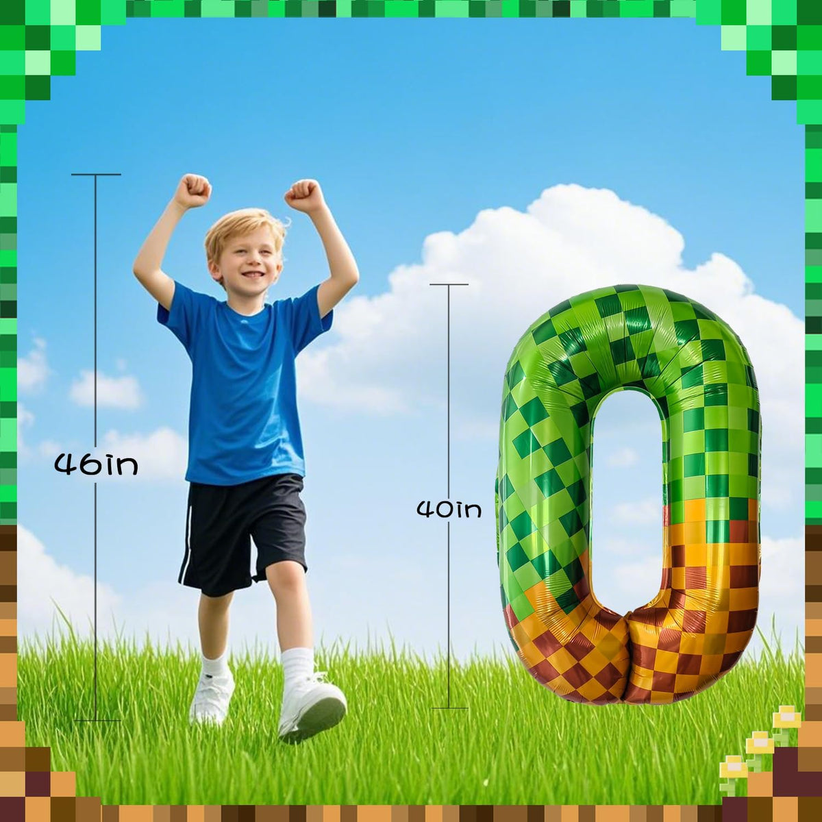 Pixel & TNT Theme 40in Giant Number Balloons - Foil Mylar Birthday Party Decorations for Kids