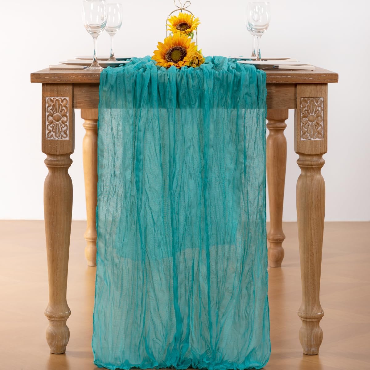 Teal Green Cheesecloth Table Runner 4 Pack Fall Table Runners Boho Gauze 120 Inches Turquoise