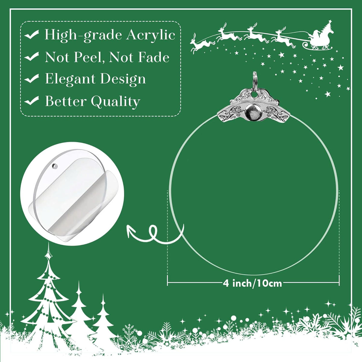Christmas Ornaments, Tree 4 Inch Acrylic Ornament Art, Holiday Decoration, Car Interiors Decor