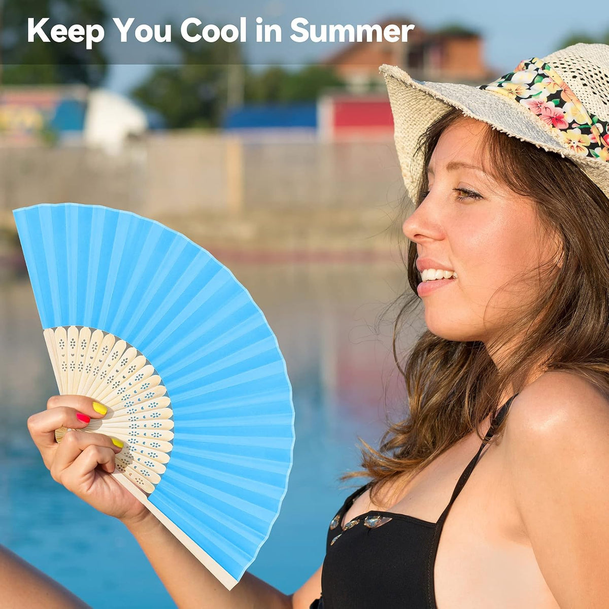 MCEAST 50 Pieces Silk Folding Fan with Bamboo Frames, Handheld Fan Folding Hand Fan Foldable Fan