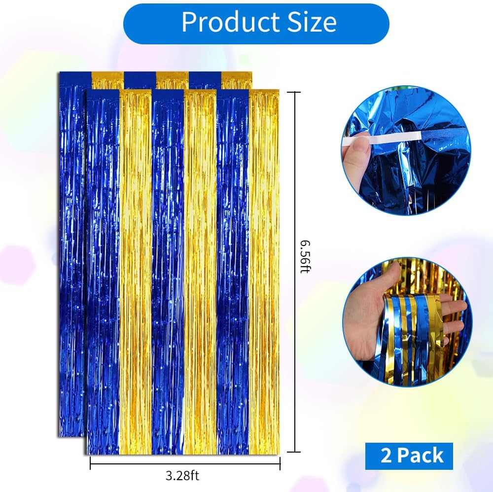 BEISHIDA 2Pcs Blue Gold Door Streamers Congrats Grade 2025 Decoration Backdrop Foil Fringe Tinsel