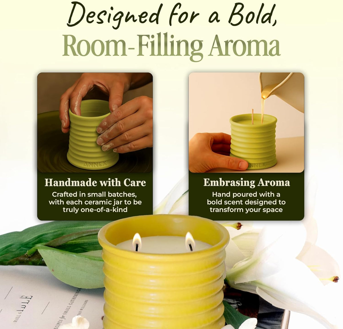 Scented Luxury Candles in Handmade Ceramic Jars, Soy Wax | Flower Bomb – Lily of The Valley &