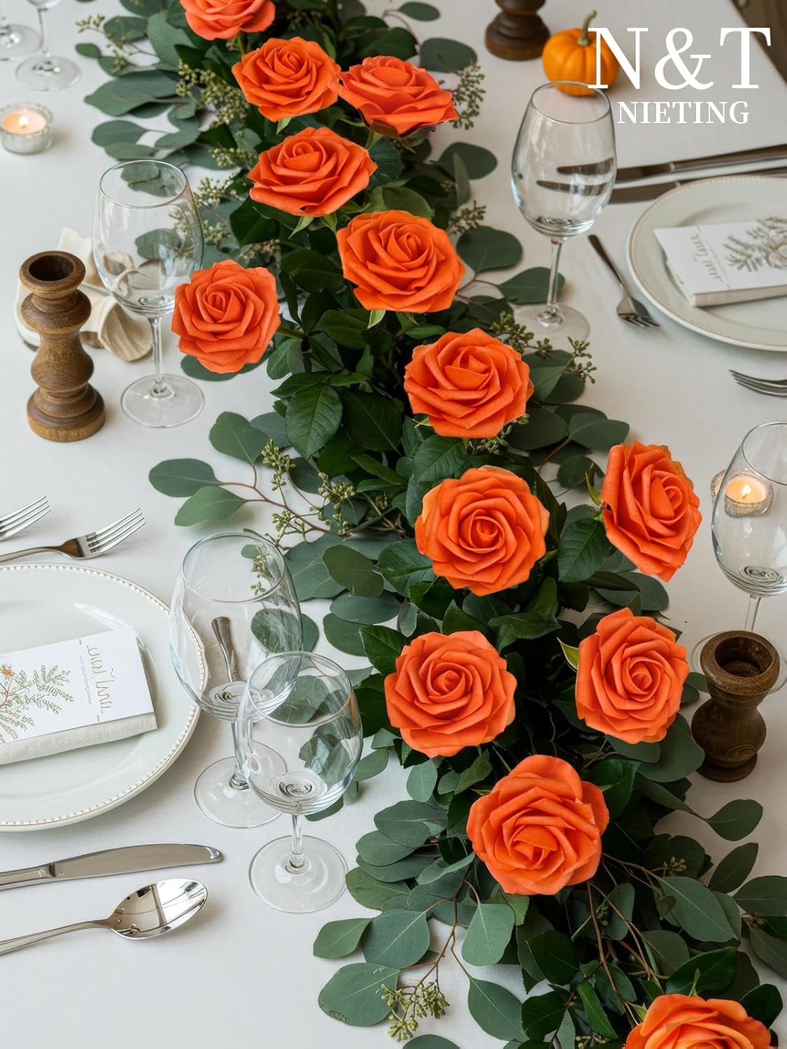 N&T NIETING Artificial Fall Flowers Fake Flowers Orange Roses Perfect for DIY Wedding Bridal