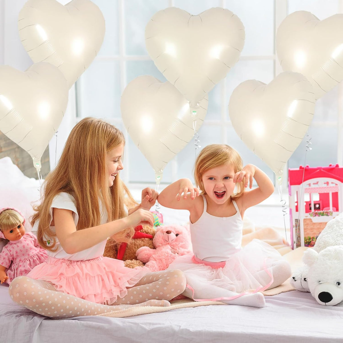 24 Pcs Cream Heart Balloons,18 inch Heart Shape Foil Balloons Love Balloons Valentine Balloons for