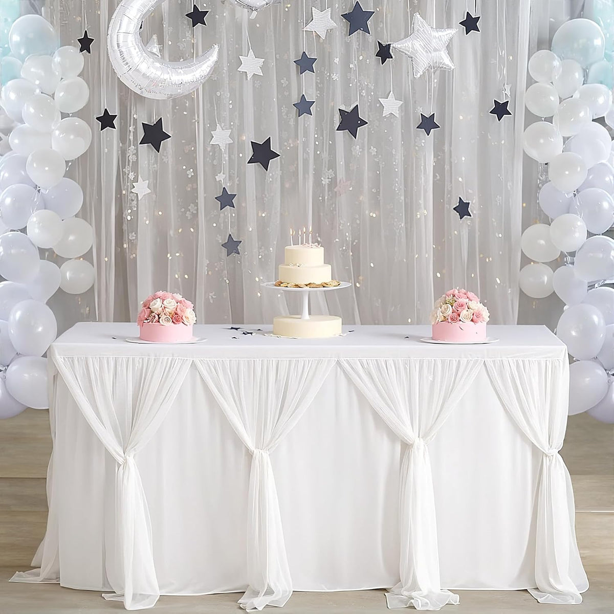 Suppromo White Tulle Table Skirts for Rectangle Tables 6ft for Wedding Birthday Party Bridal Shower