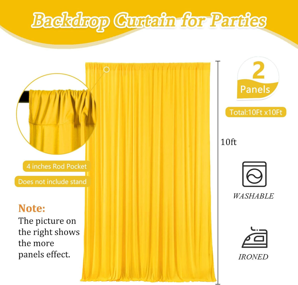10 x 10 Feet Yellow Backdrop Curtain for Partie, Background Curtains for Photoshoot, Birthday