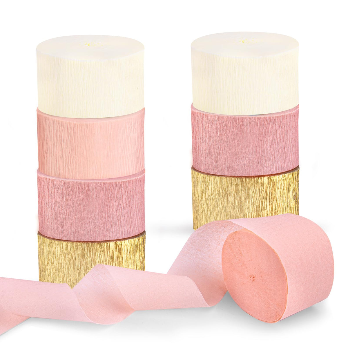 Riqiaqia Streamers Party Decorations,8 Rolls Pink Gold Crepe Paper Streamers for Wedding, Birthday