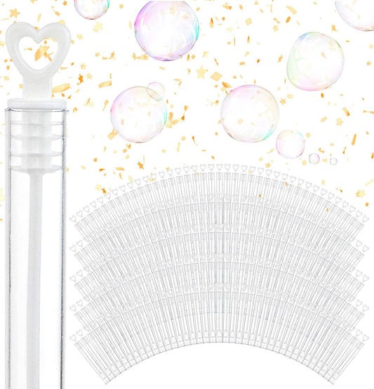 Wedding Bubbles Bulk - White Heart Top Wands (100 Count) Individual Mini Bubble Wand Favors for