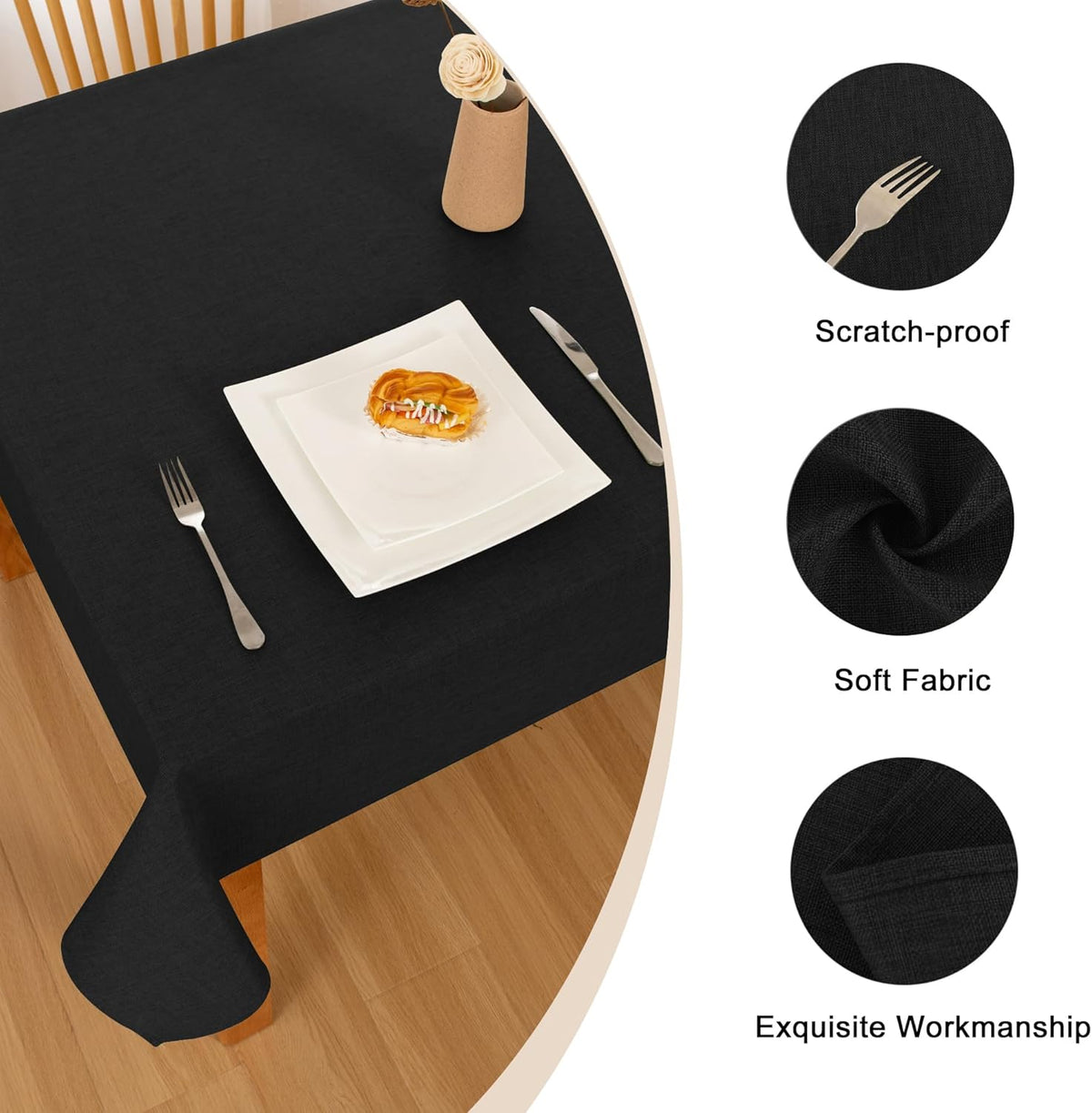 Hiasan Faux Linen Rectangle Tablecloth - Wrinkle and Stain Resistant Washable Table Cloth for