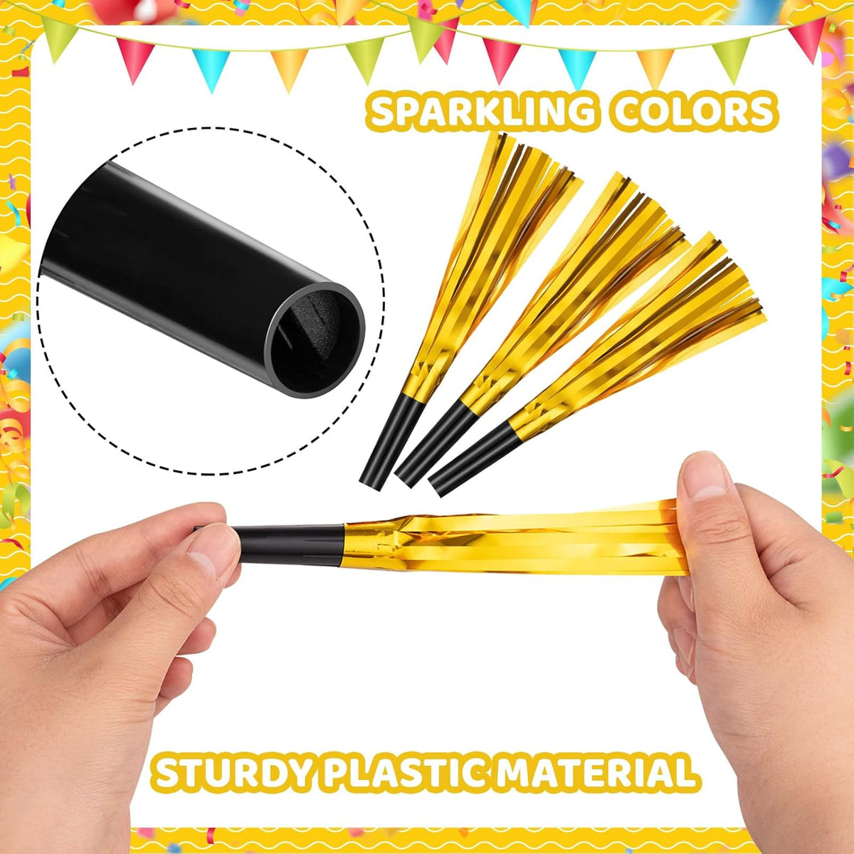 36 Pcs Noise Makers Birthday Blowers Glitter Metallic Fringed Party Blow Horns for Birthday Baby