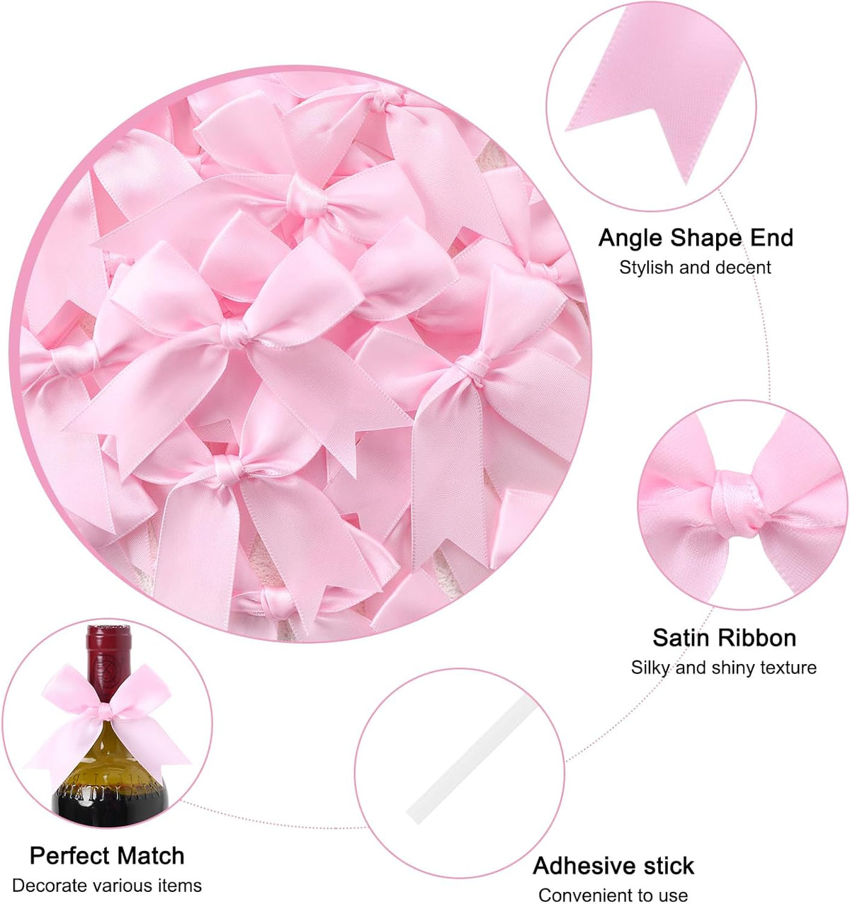 Feluwi Pink Gift Wrap Bows (50 Pcs) - 3.3 Inch Elegant Plastic-Free Bows for Christmas Gifts