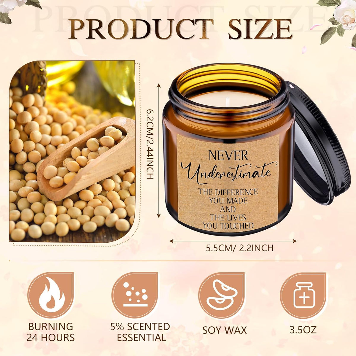 MTLEE 20 Pcs Thank You Gifts Candles 3.5 oz Employee Appreciation Inspirational Scented Soy Wax