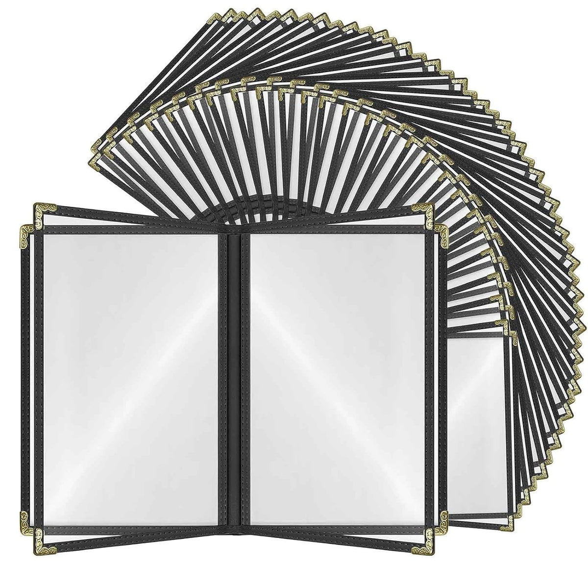 Goodsmart Restaurant Menu Covers – 25 Pack Black 8-View Booklet 8.5" x 14", Side-Loading Vinyl &