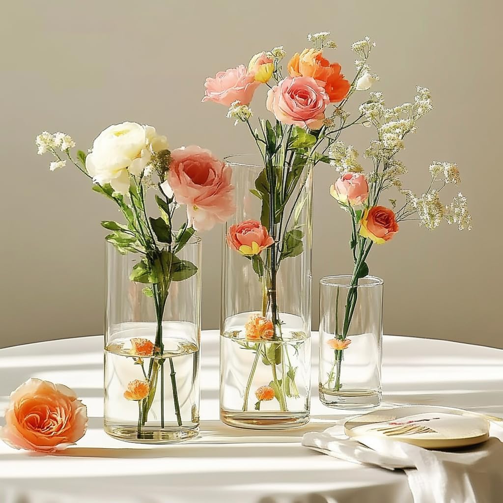 20 Pack Glass Cylinder Vase for Centerpieces, 7.48 and 7.87 inch Candle Flower Vase for Party