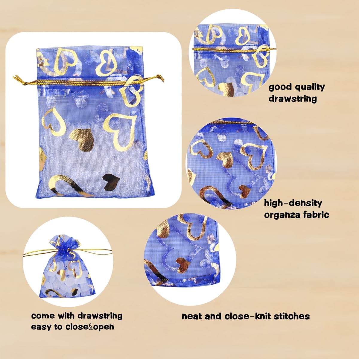 100 Pack 2.8 x 3.5 Inch Flower Heart Organza Jewelry Gift Pouch Candy Pouch Drawstring Wedding