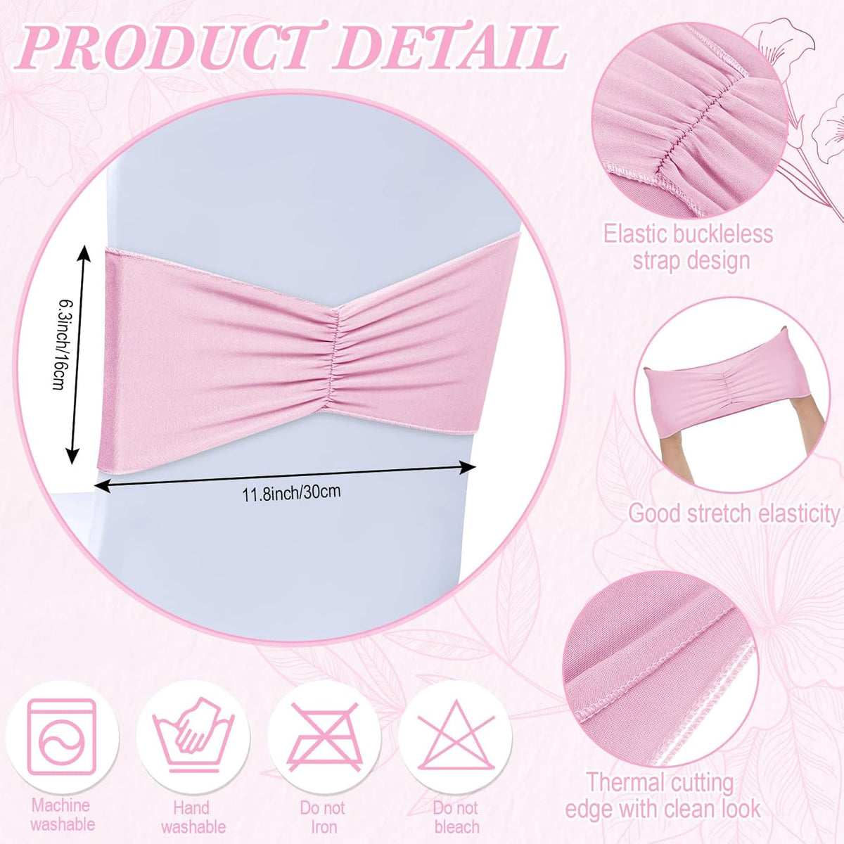 Moukeren 100 Pcs Spandex Chair Sashes Bows Chair Bands Slider Sashes for Chair Covers Elastic Chair