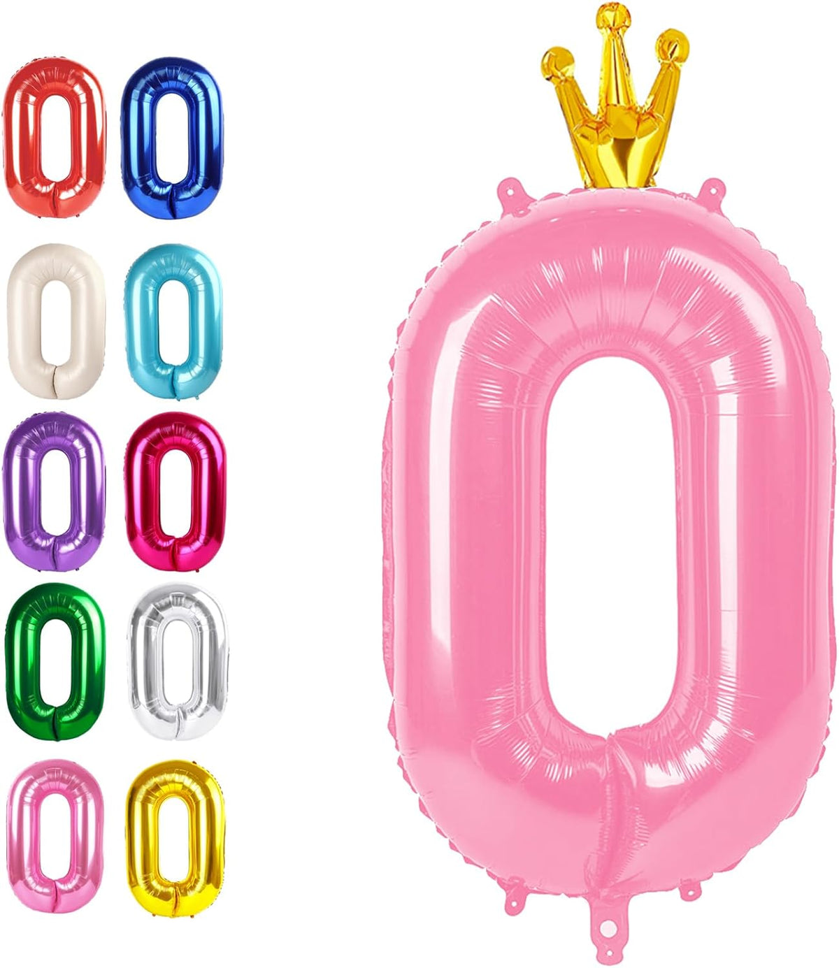 Pink Crown 40 Inch 0 Number Balloons, 0 Decorations for 10 20 30 40 50 60 70 80 90 100 Birthday