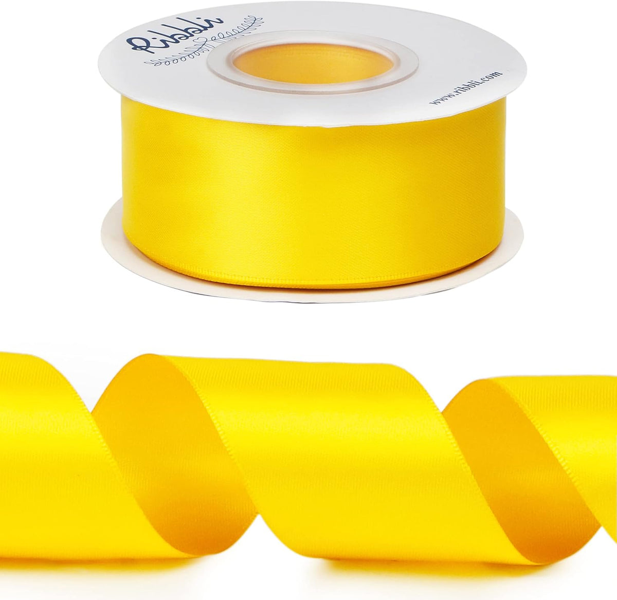 Ribbli Maize Yellow Double Faced Satin Ribbon,1-1/2” x Continuous 25 Yards,Use for Bows