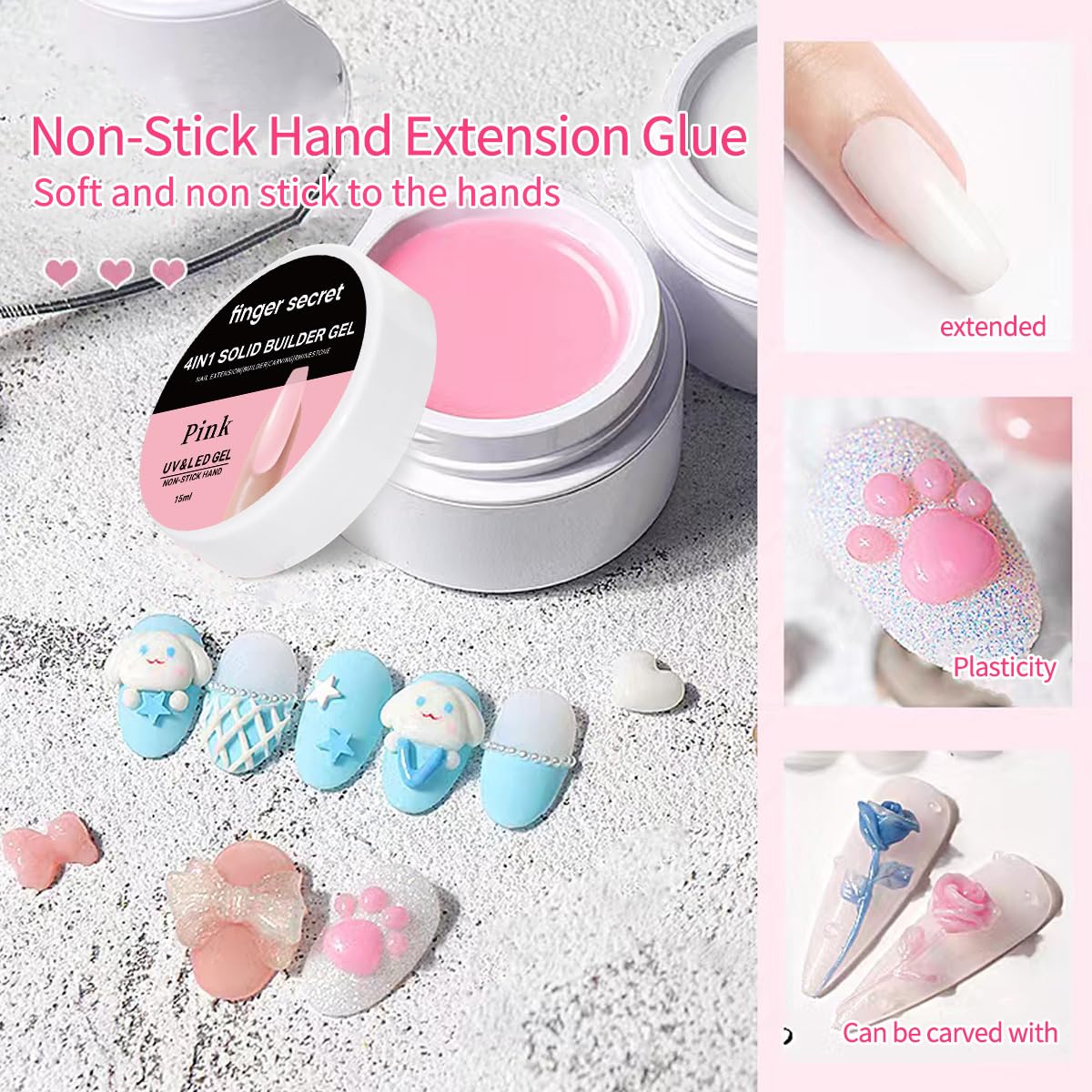 Solid Builder Gel for Nails Hard Gel 3D White Nude Pink Clear Colors for Nail Extension DIY Nail