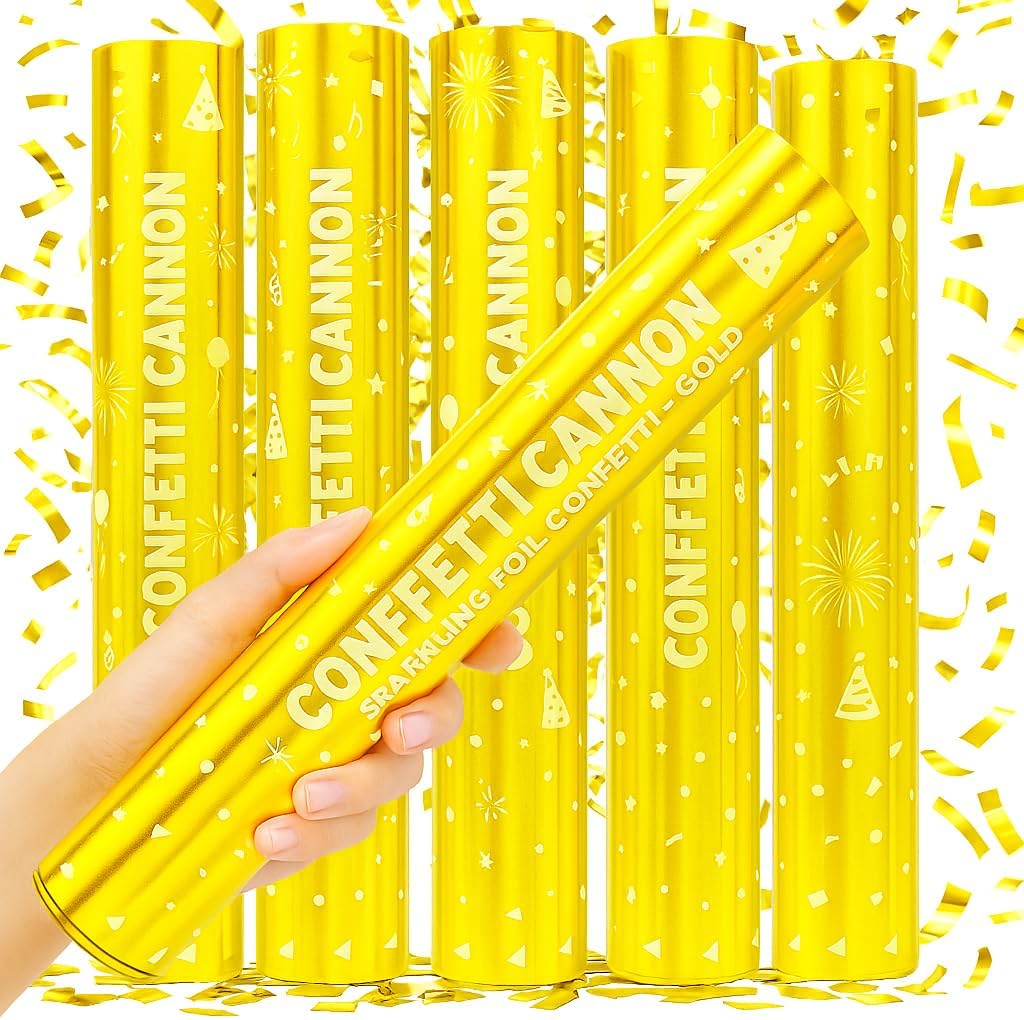 5 Pack Confetti Poppers gold– 12 Inch Confetti Blaster for Birthday, Graduation, and New Year’s Eve
