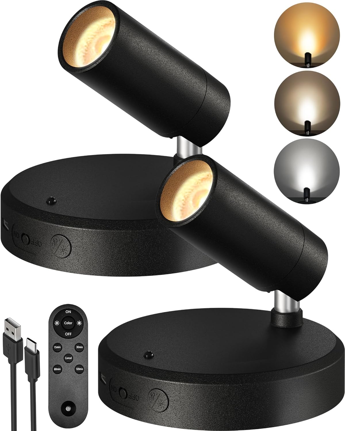EZVALO Spotlights Indoor with Remote, 5500mAh Rechargeable Picture Lights, Wireless LED Uplighting