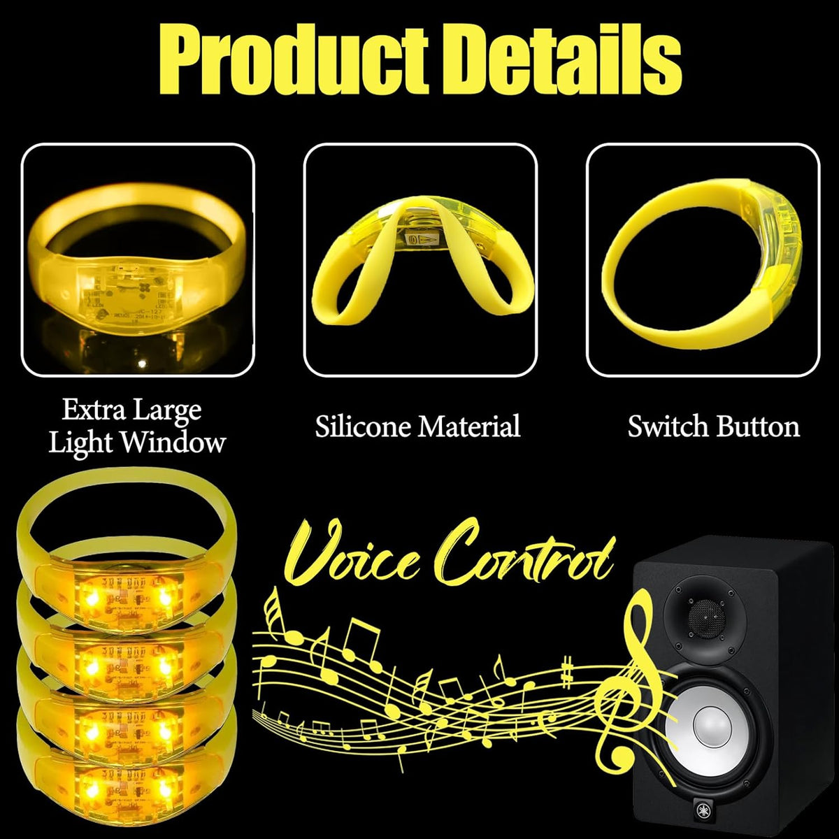 100 Pcs LED Bracelets Sound Activated with Flashing LED Strobe Music Control Light Up Bracelets for