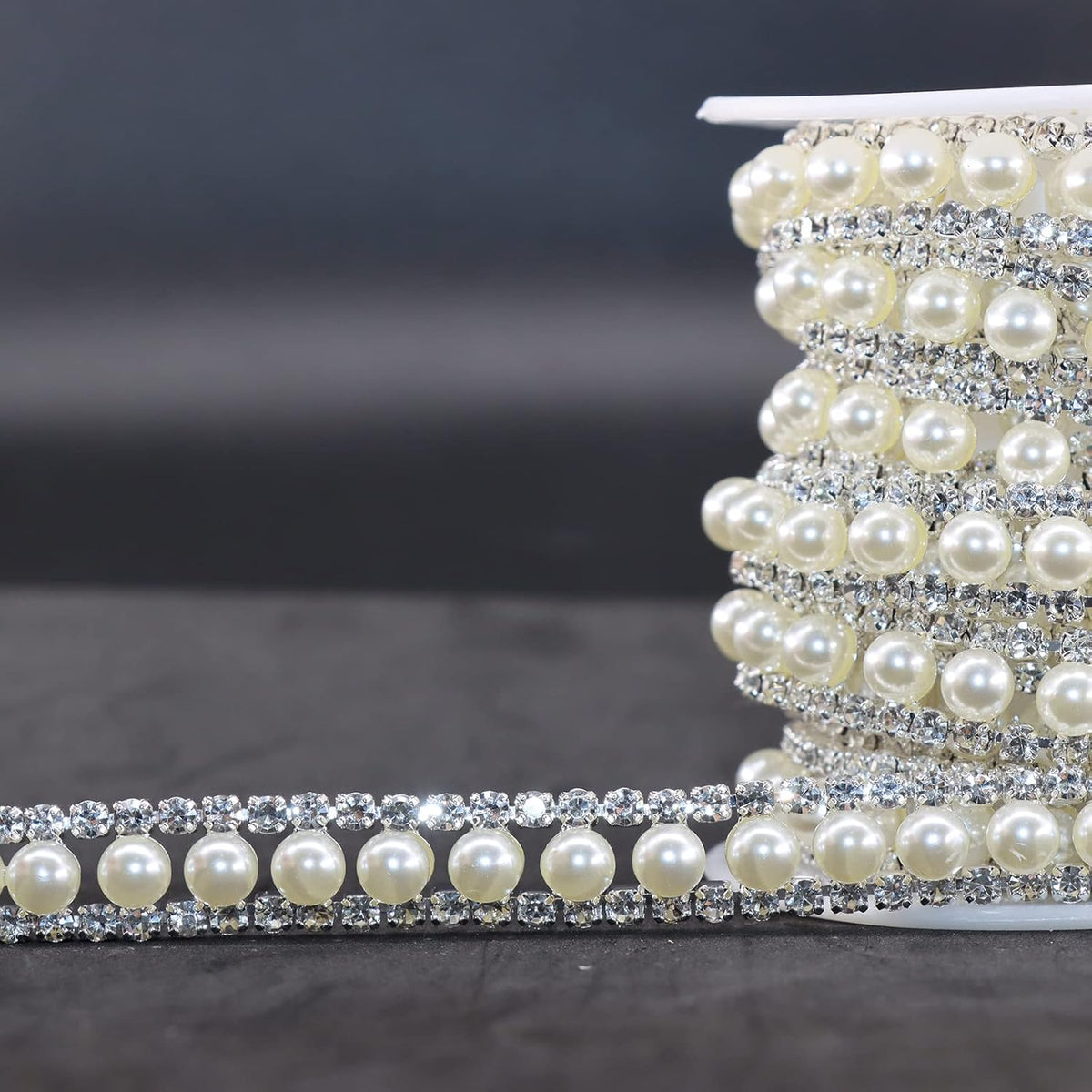 Jerler Rhinestone Trim Applique 5 Yards 2 Rows Crystal Chain Banding Diamond Inlaid White Pearl