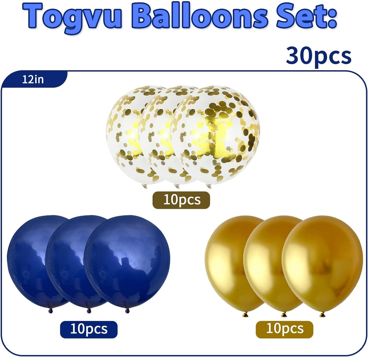 Balloons Navy Blue and Gold, 12 Inch Navy Blue Metallic Chrome Gold and Confetti Latex Balloons