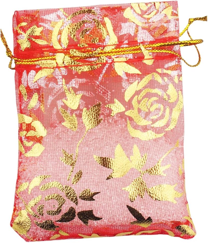 100 Pack 2.8 x 3.5 Inch Flower Heart Organza Jewelry Gift Pouch Candy Pouch Drawstring Wedding