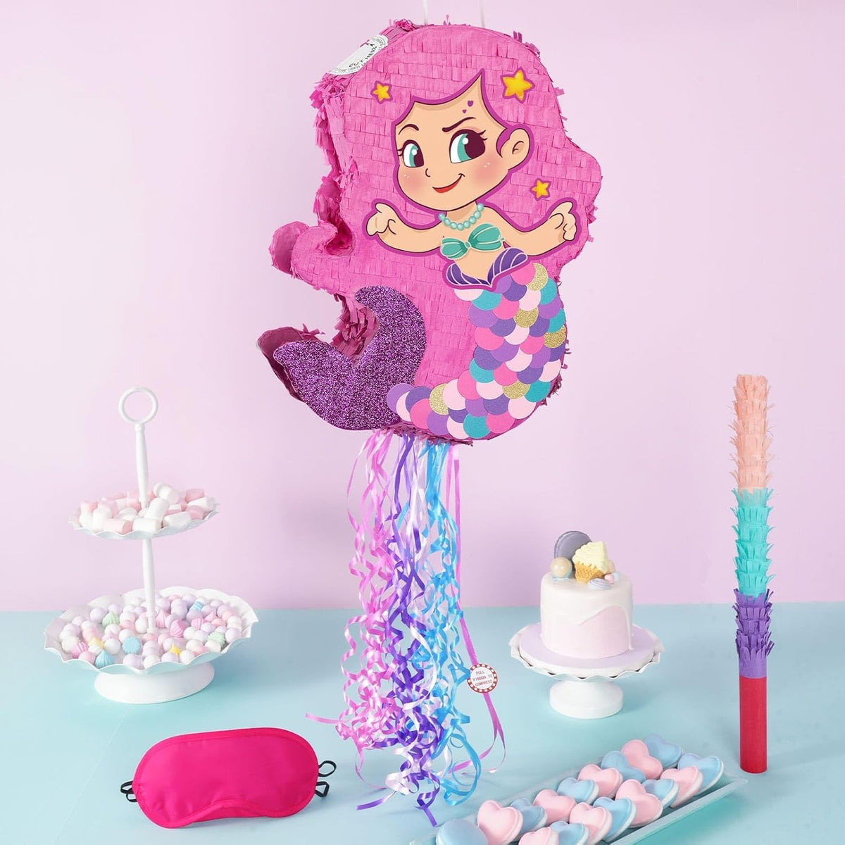 WERNNSAI Foldable Mermaid Pinata - Pull String Mermaid Birthday Party Supplies Extendable Mermaid