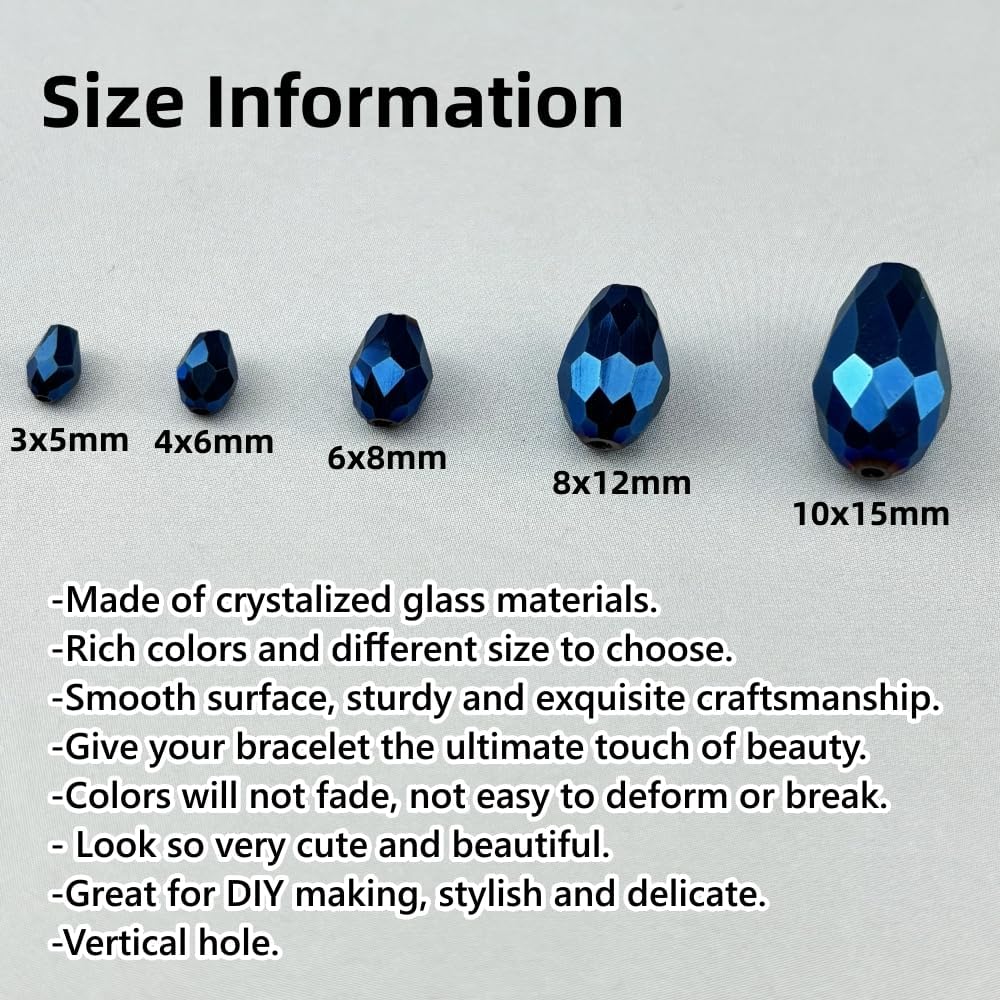 200pcs 3x5mm Teardrop Crystal Glass Beads for Jewelry Making, Faceted Vertical Hole Teardrop Glass