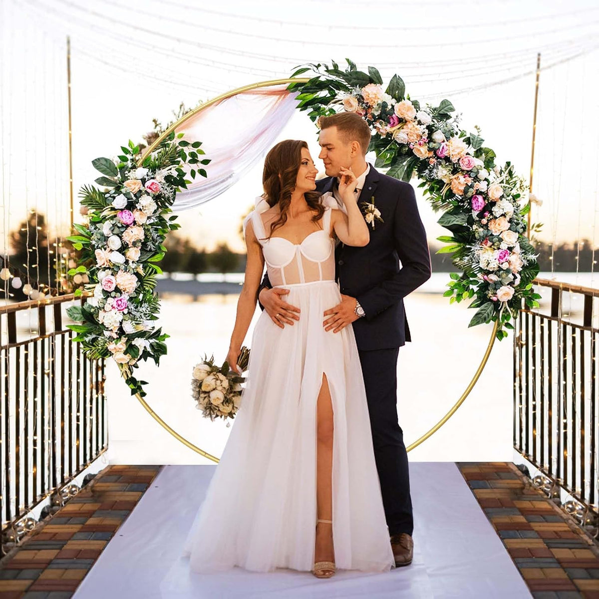 Round Backdrop Stand Circle Arch, 6.5ft Golden Metal Balloon Arch Kit for Party Decoration Wedding