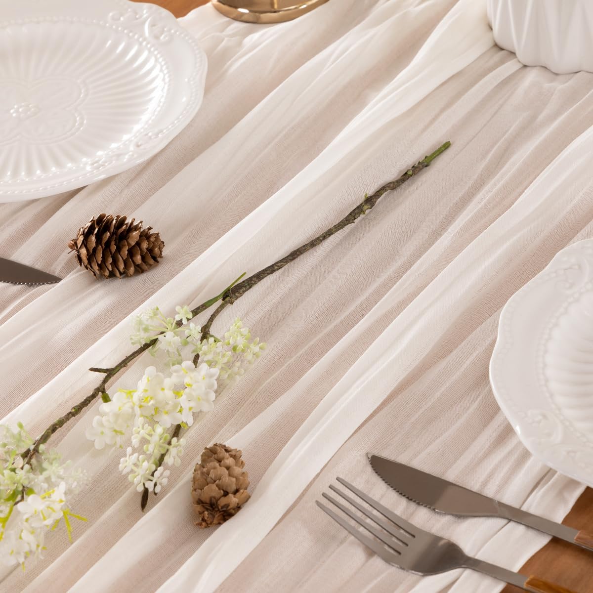Ivory Table Runner Cheesecloth Table Runner 4 Pack 10FT Farmhouse Table Runners 120 Inches Fall