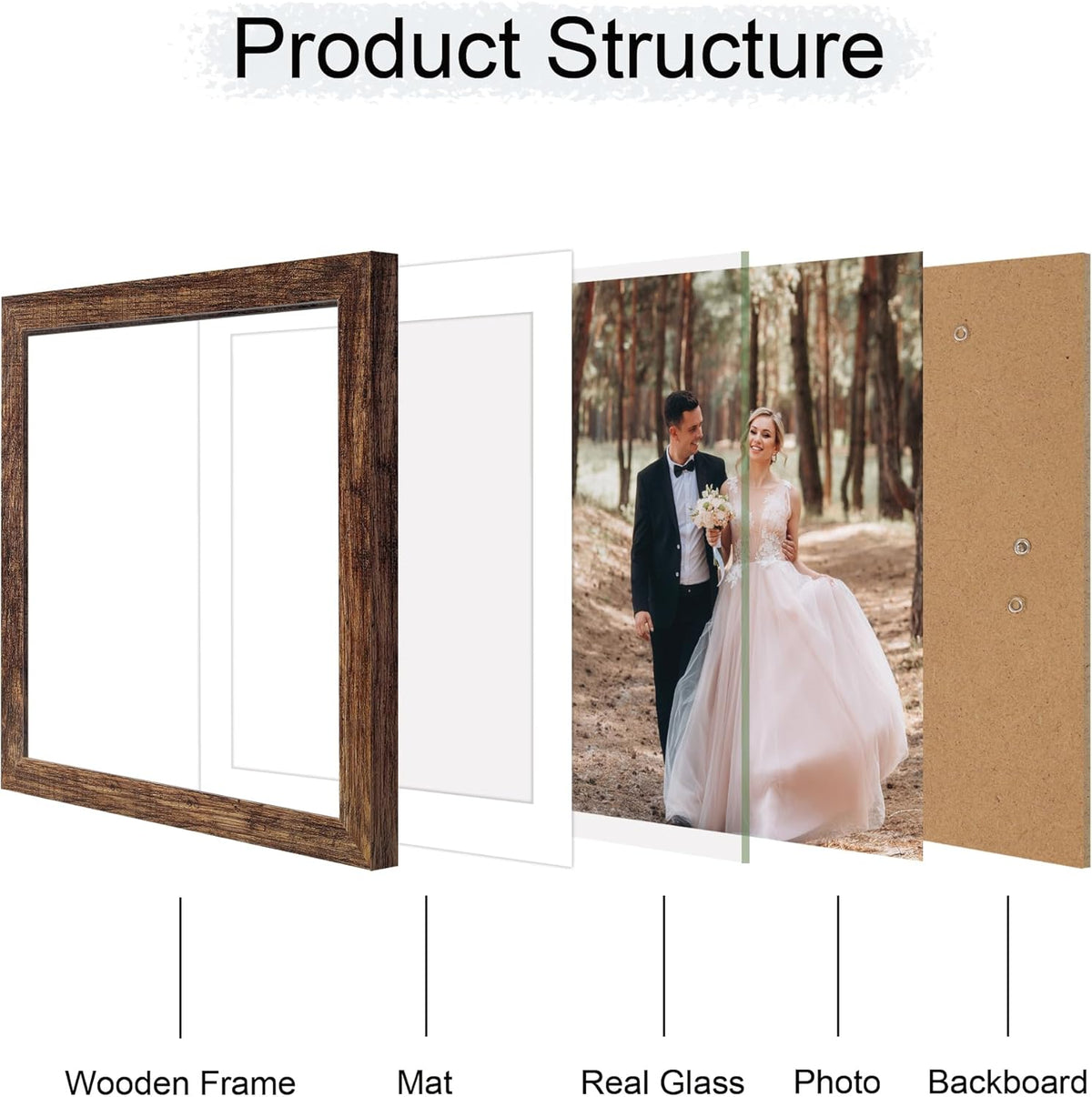 12x12 Picture Frame Set of 4 with Tempered Glass, Rustic Frame Display 10x10 Pictures with Mat or