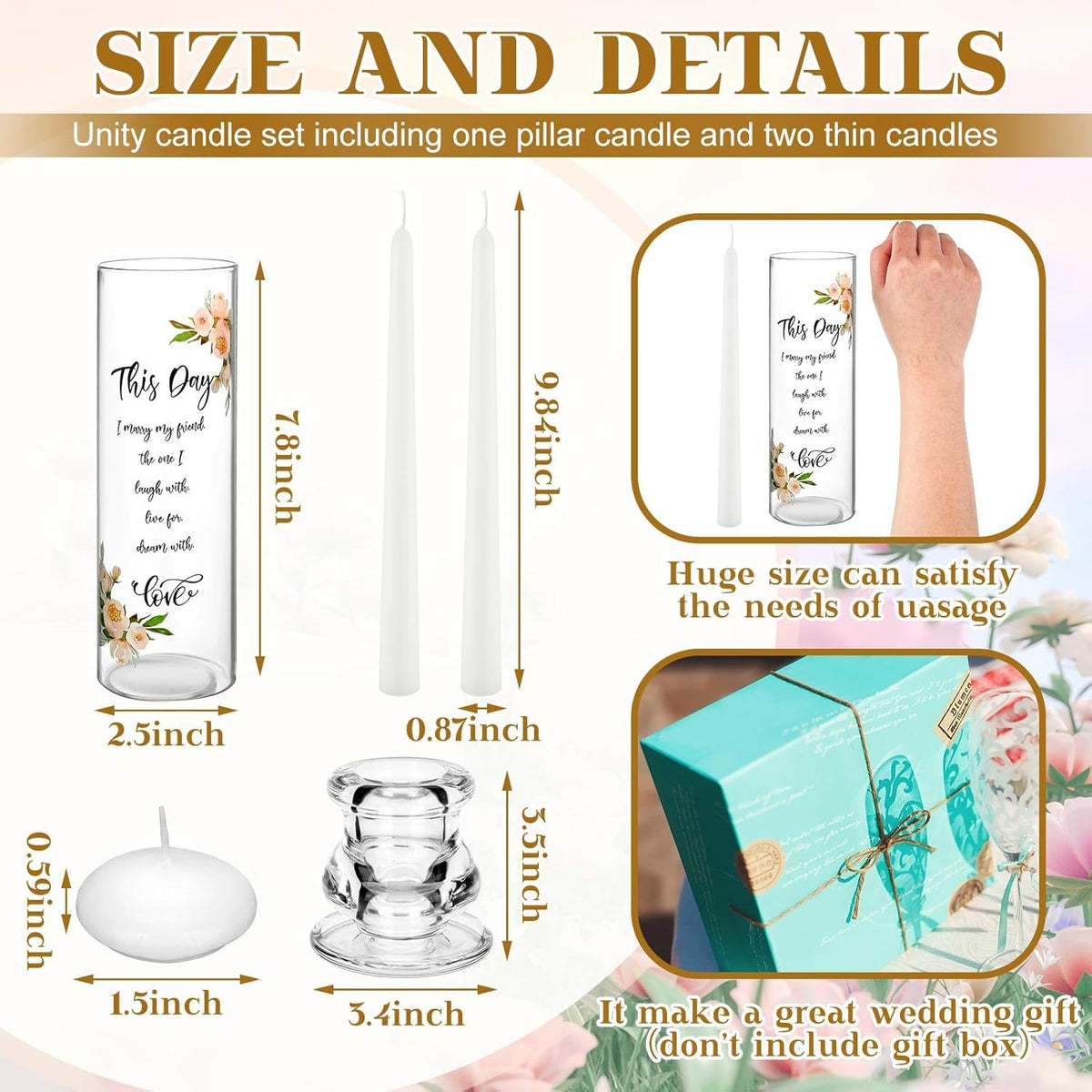Irenare Unity Candles with Holder for Wedding Ceremony Wedding Decortions Accessories Glass Candle