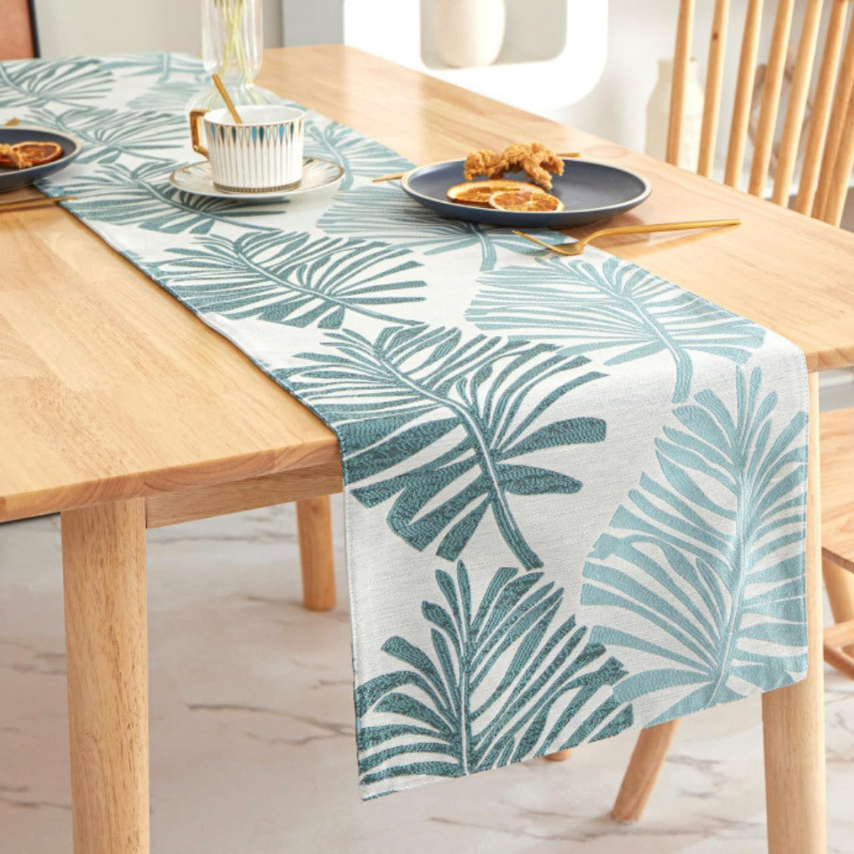 Monstera Leaf Table Runner – Elegant Fabric Table Centerpiece, Machine Washable, Gold or Green