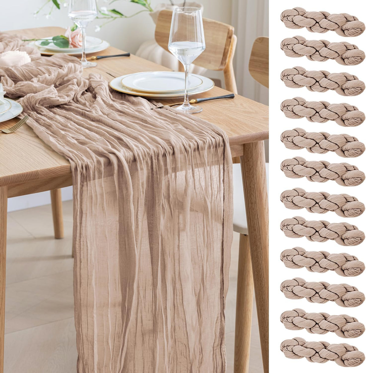 Asee'm 12pcs Cheesecloth Table Runner 120 Inches Long Nude Pink Boho Gauze Cheese Cloth Runner 10FT