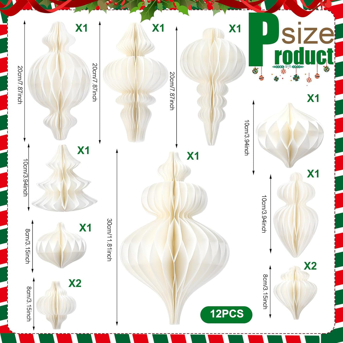 Cinnvoice 16 Pcs White Paper Snowflake Decorations 12 Pcs Christmas Paper Honeycomb Balls Ornaments