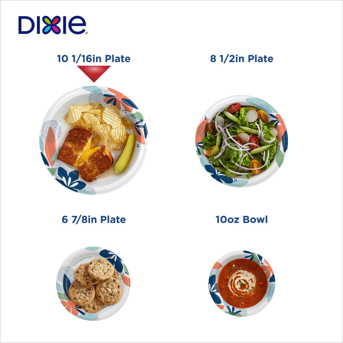 Dixie Large Paper Plates, 10 Inch, 150 Count, 2X Stronger*, Microwave-Safe, Soak-Proof, Cut