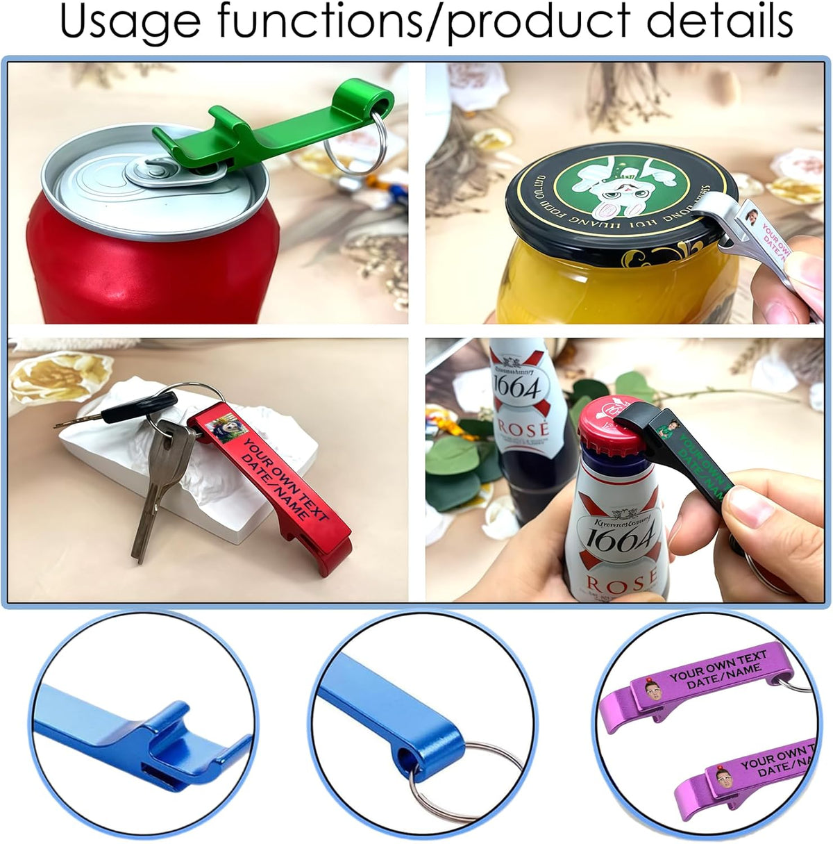 UBJVA Custom Bottle Opener Bulk Personalized Aluminum Bottle Opener Keychains with Text Logo Photo