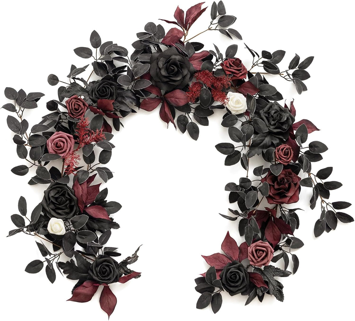 Ling's Moment 5FT Black Burgundy Artificial Flower Garland Fake Rose Leaves Floral Garland Arch