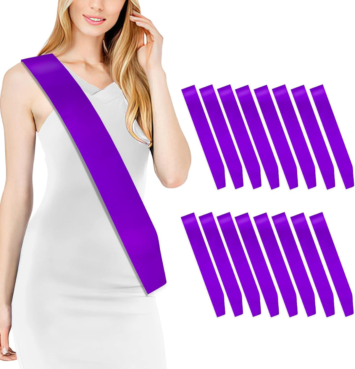 16 Pcs Satin Sash - Purple Sash for Bride, Pageants, Graduation, Hen Party, Homecoming - Plain, DIY