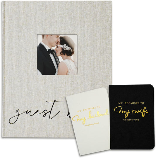 Vienrose Wedding Guest Book Set with 2 Vow Books and A Guest Book,Sign-in Book Personalized Linen