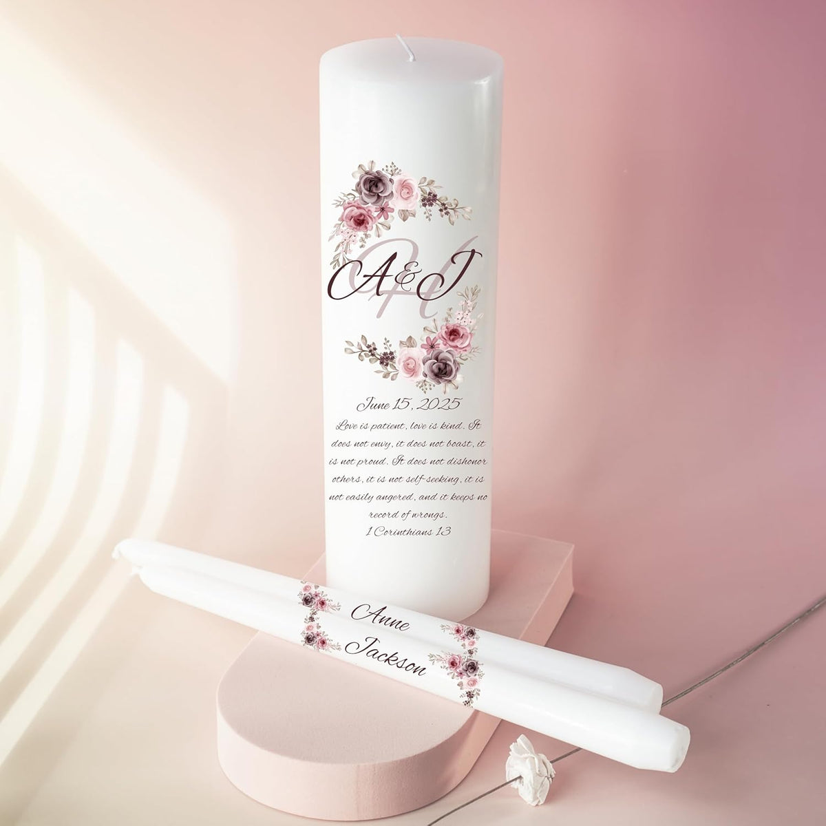 Unity Candles for Wedding, Modern Unity Set, Custom and Personalized Pillar and Taper Candles with