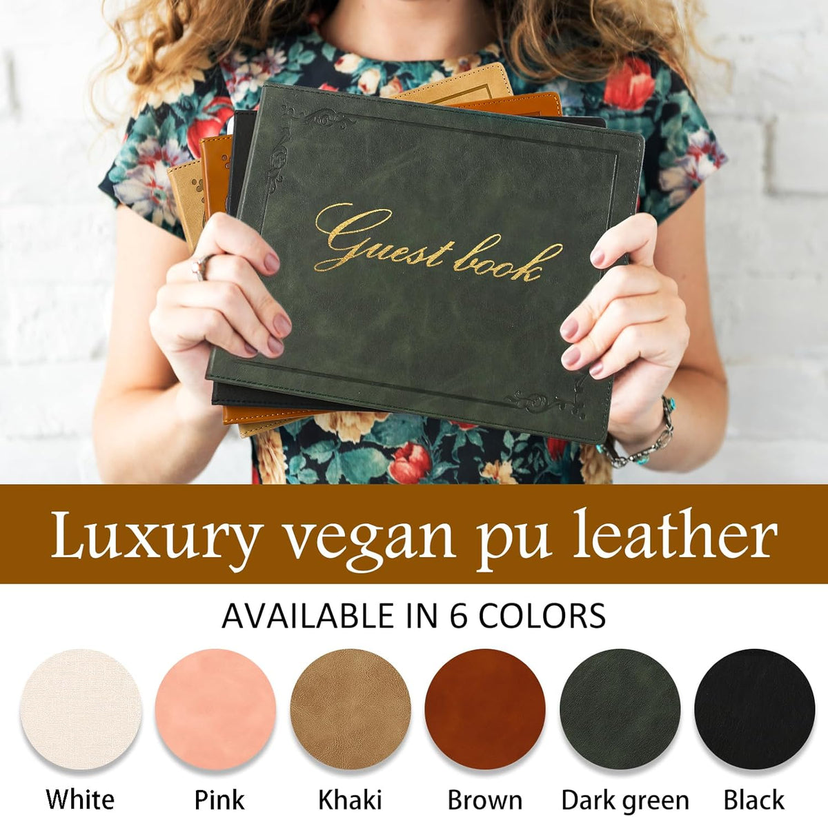 8x10 Leather Guest Book and Standup Sign Set, Gold Foiled Cover Registry Book for Wedding